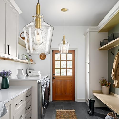 Seeded Glass Pendant Lighting for Kitchen Island Foyer 1 Pack Gold 8 Inch - Image 4