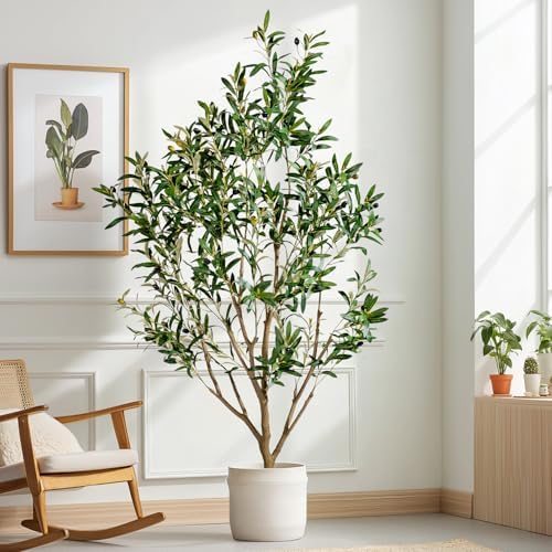 5FT Artificial Olive Tree with Realistic Leaves & Natural Trunk, Faux Silk Olive Plant in White Planter, Tall Fake Tree for Modern Home Office Living Room Entryway Corner Decor, Maintenance Free by BringNatureToYourHome%EF%BC%81