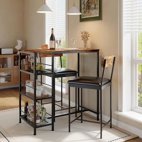GarveeHome Bar Height Dining Table Set for 2, Space-Saving Pub Table by GarveeHome