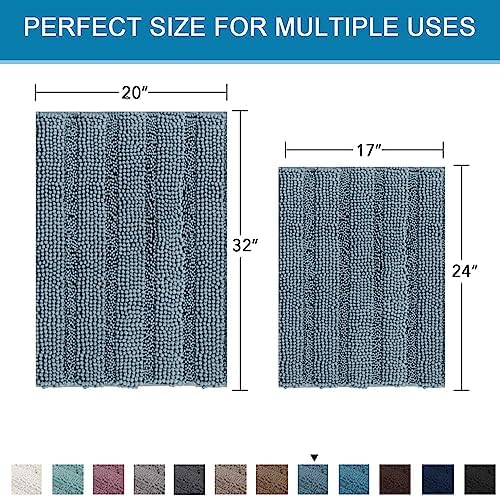Non Slip Thick Shaggy Chenille Bathroom Rug Mat Set Extra Soft and Absorbent Striped Floor Rugs, 2 Piece, Machine-Washable - Image 2