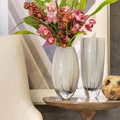 Murano Style Glass Vase Hand Blown White Feather Pattern Effect Home Decor - Image 4