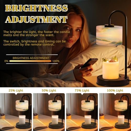 Candle Warmer Lamp with Timer Zen Stone Seascape Pink Blossoms Pathway Ocean View Green Foliage Dimmable Wax Warmer with 4 Bulbs for Jar Candles Women Birthday Gifts House Warming New Home Decor - Image 3