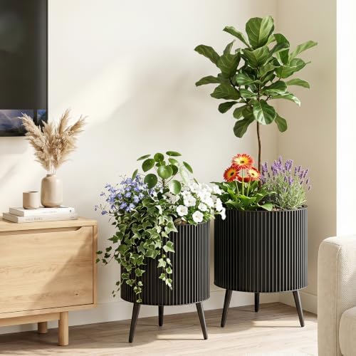 GIANTEX Plant Pot with Stand Set of 2, 20" & 18" Metal Plant Stand - Image 2