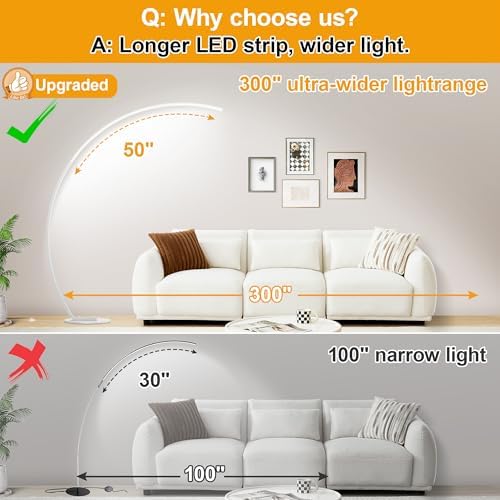2000LM Ultra-Wide Coverage LED Lamps for Living Room with 3 Color Temperatures, White Dimmable Arc Floor Lamps, Modern Standing Tall Lamp with Remote Control Reading Floor Lamp for Bedroom Office - Image 3