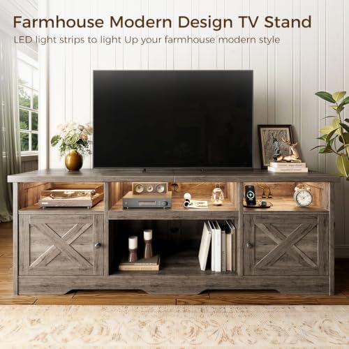 Casaottima TV Stand for 80 Inch TV, Entertainment Center, Gray Oak - Image 2