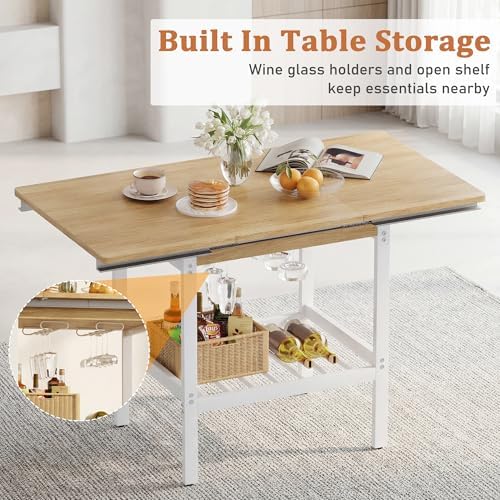 Extendable 6-Piece Breakfast Nook Set with Storage Benches & Stools, Corner Dining Table Set with Wine Glass Holder, Space-Saving Kitchen Table for Indoor/Outdoor Use - Image 4