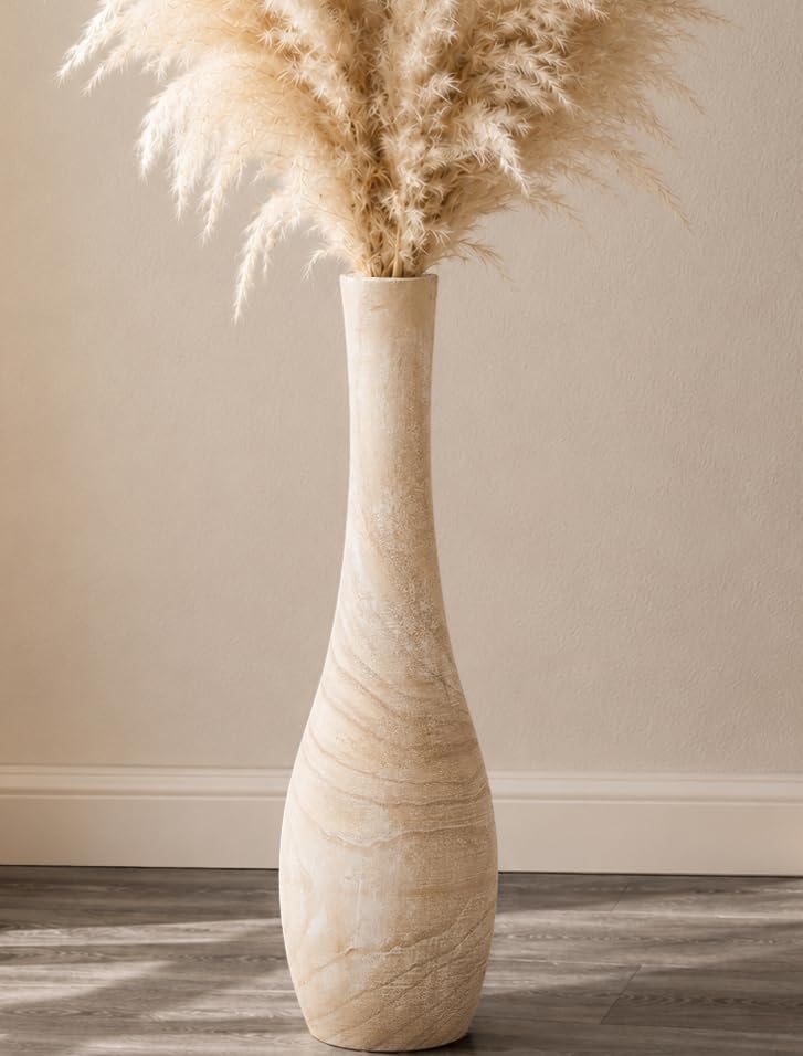 Hanobe 22" Tall Wood Floor Vase for Pampas Grass, Boho Farmhouse Style by Hanobe