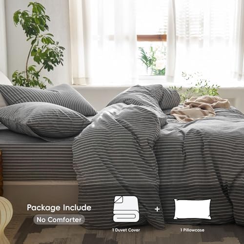MooMee Striped Duvet Cover Set 100% Washed Cotton Linen Like Twin - Image 2