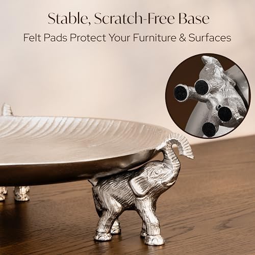 Silvery Tray with Elephant Stand - Round Decorative Aluminum Coffee Table - Image 6