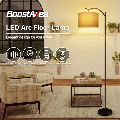 BoostArea Floor Lamp for Living Room,Arc Floor Lamp with Remote Control,Stepless Dimmable Brightness & Colors Temperature 2700k-6500k,Modern Standing Lamp for Bedroom Study Room Office,Jute - Image 2