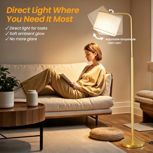 Arc Floor Lamp with Remote and Dimmable Gold Floor lamps for Living Room - Image 3