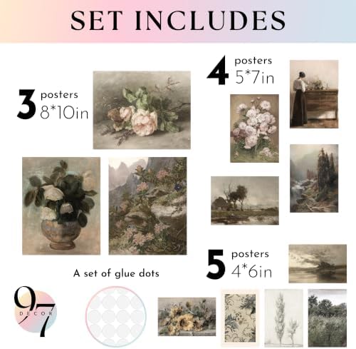 97 Decor Vintage French Country Wall Art, 12 Prints, Brown Frame - Image 2