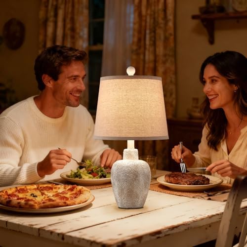 Rustic Farmhouse Table Lamps Set of 2 Small 21" Country Cottage Coastal Bedside Lamps with Retro White Finish for Bedroom or Living Room Nightstands (Bulbs Not Included) - Image 2