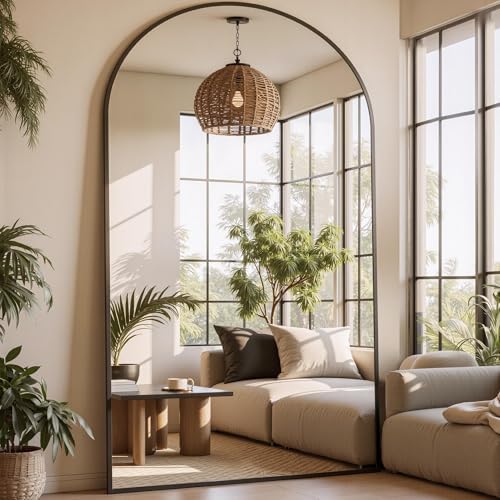 Oversized Floor Mirror, 81"x40.5" Arched Full Length Mirror, Black - Image 2