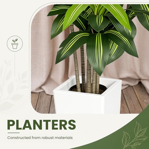 Artificial Dracaena Tree 5FT, Stable Multi-Trunk Fake Tree Indoor with White Tall Planter,Faux Silk Plant for Living Room Office Decor, UV Resistant Realistic Leaves - Image 5