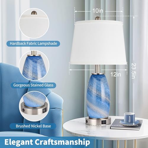 Lovlast Glass Blue Table Lamp for Living Room Bedroom, 23.5" Modern Lamp - Image 4