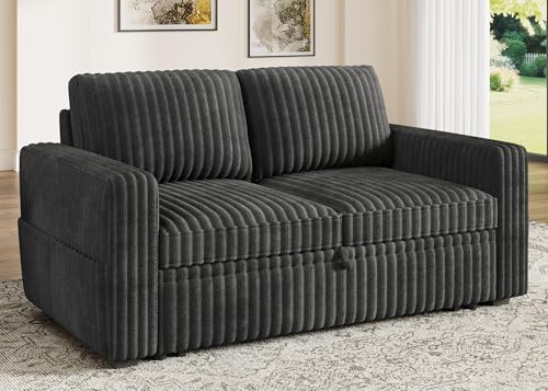 HONBAY Modular Pull Out Sofa Bed,Corduroy Loveseat, Couches for Living Room,Dark Grey - Image 6