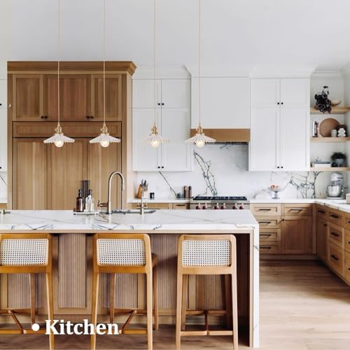 Shenmoyl Pendant Light 2 Pack with White Pleated Ceramic Lmapshade, Brass Vintage Pendant Light Adjustable Hanging Light for Kitchen Island Dining Room Hallway - Image 2