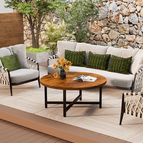 Round Coffee Table, 31.5" Brown Coffee Table, Coffee Tables for Living Room - Image 5