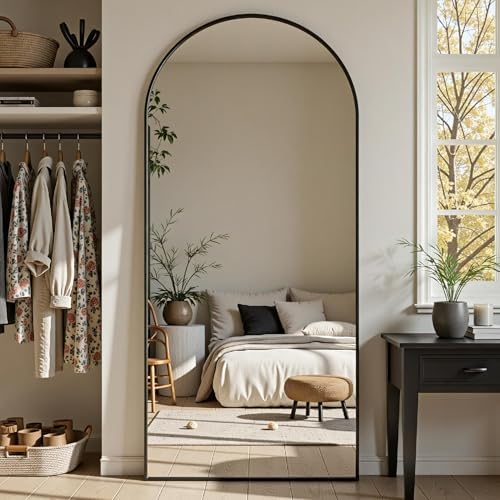 Oversized Floor Mirror, 72"x32" Arched Full Length Mirror, Black by Furnbar