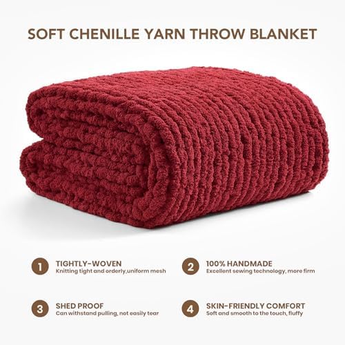 L'AGRATY Chunky Knit Throw Blanket for Couch, 50 x 60 Inches, Maroon Red - Image 2