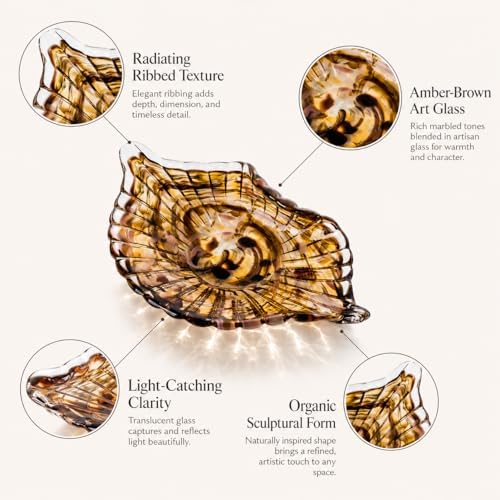 Hand Blown Glass Seashell Fruit Bowl,Gradient Decorative Glass Bowl for Kitchen Countertop,Coastal Seashell Serving Tray for Fruit Snacks,Art Table Centerpiece for Beach House Kitchen Decor (Brown) - Image 7