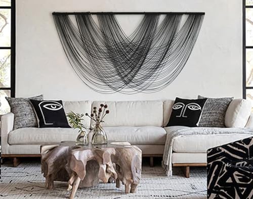Flber Macrame Wall Hanging Black 59.00" W x 31.00" L Boho Wall Decor Large Boho Yarn Tapestry Living Room Bedroom Home Wall Décor - Image 2