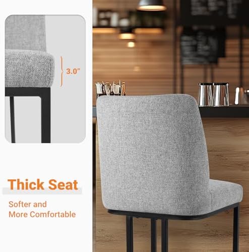 Counter Height Bar Stools Set of 4, 24 Inch Seat Height Bar Chairs for Kitchen Island, Linen Fabric Upholstered Barstools with Metal Feet for Dining Room, Gray - Image 4