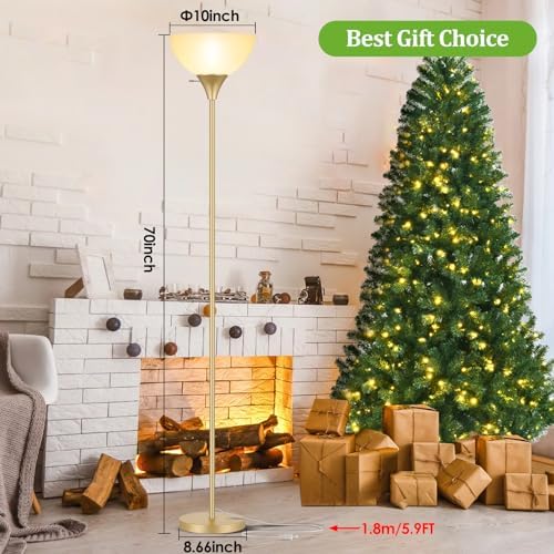 Coucrek Floor Lamp, LED Standing Lamps with White Plastic Shade, Corner Floor Lights for Living Room Bedroom, Rotary Switch, Bulb not Included, Gold - Image 5
