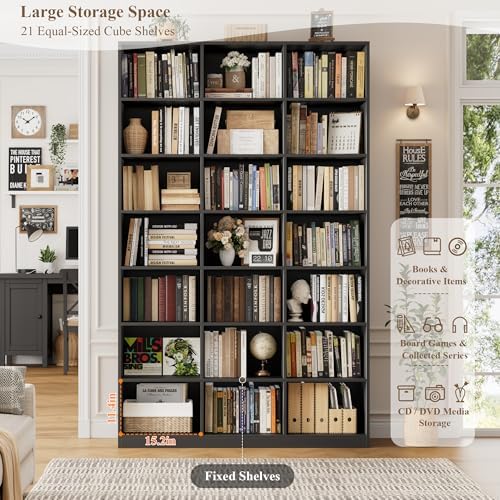HOSTACK 86" H Triple Wide Bookshelf and Bookcase, Large Book Shelves, Black - Image 5