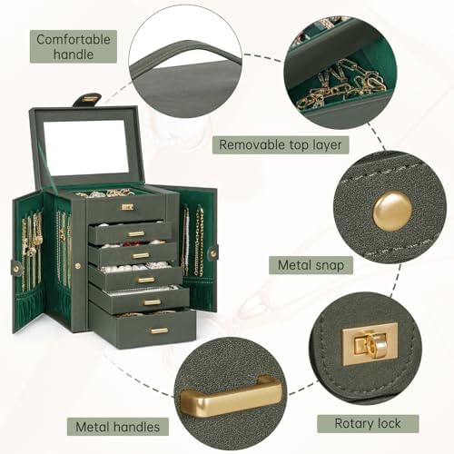 AKOZLIN 6-Tier Jewelry Box Organizer 5 Drawers Storage DrakGreen Regular - Image 3