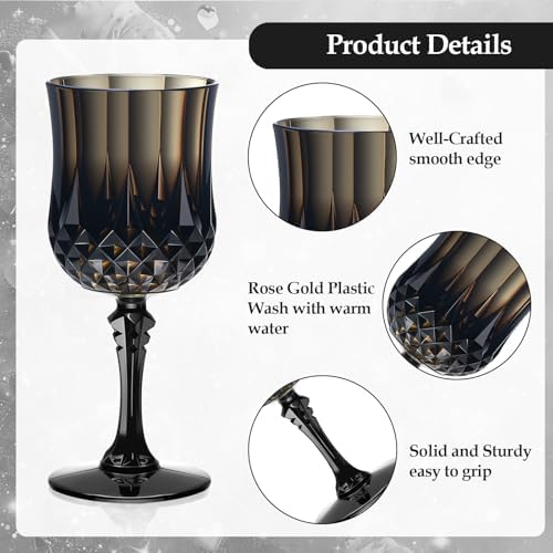 XUWAIDSGN 24Pcs 7oz Plastic Vintage Wine Glasses Drinking Glasses Unbreakable Wedding Glassware Crystal Water Goblets Reusable Drinkware Vintage Champagne Flutes (24, Black) - Image 3