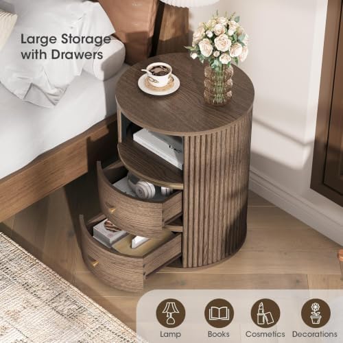 JOINICE Round Coffee Table and End Table Set,Walnut - Image 6