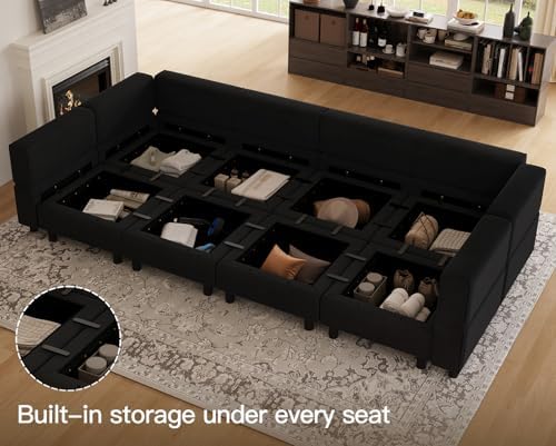 Belffin Modular Sectional Sofa with Storage Chaises Sleeper Couch 8 Seat Sectional Sofa Bed Black - Image 3