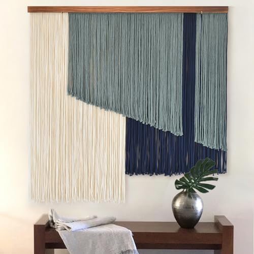 Jakalin Macrame Wall Hanging Boho Yarn Tassel Blue Modern Decor 39"x39" - Image 3