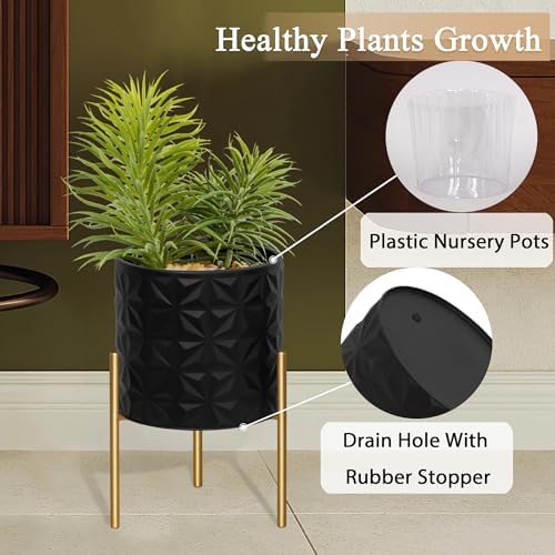 ARNIS Modern Planter Pots, Set of 2 Large Planters with Stand, Decorative Planters, Metal Pots with Drainage Holes for Living Room, Office, Garden or Balcony, 8.25 &10.5 Inch, Matte Black - Image 4