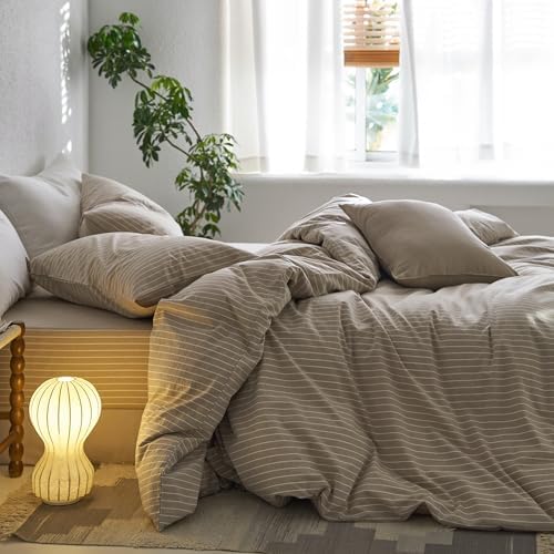 MooMee Striped Duvet Cover Set 100% Washed Cotton Linen Like - Image 4