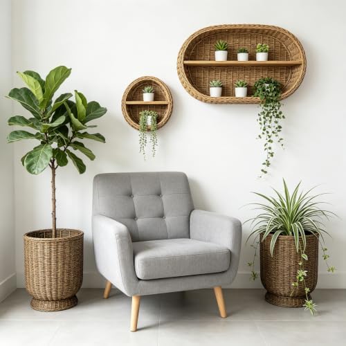 Rattan Planter, Woven Planter Basket for Plants Indoor Outdoor, Rattan Flower Pot, Decorative Plant Holder Basket for Garden Patio Boho Home Decor(Brown-Small:12.2" H x 10.24" W) - Image 7
