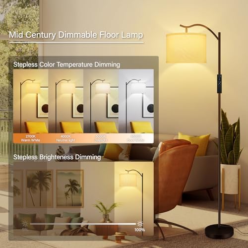 BoostArea Floor Lamp for Living Room,Arc Floor Lamp with Remote Control,Stepless Dimmable Brightness & Colors Temperature 2700k-6500k,Modern Standing Lamp for Bedroom Study Room Office,White - Image 2