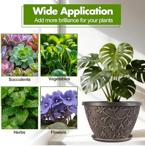 Nooulap 10 Inch Flower Pots Outdoor, Plastic Planters 4 Pack - Image 6