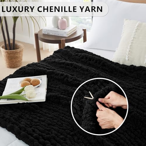 L'AGRATY Chunky Knit Throw Blanket for Couch, 60'' x 80'' Knit Throw, Black - Image 3