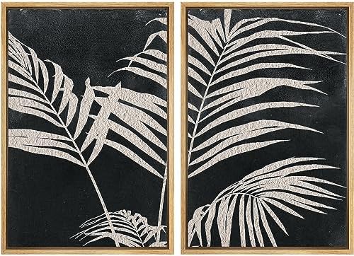 SIGNWIN Framed Canvas Print Wall Art Palm Leaf Print, Minimalist Wall Art, Black White Wall Art Prints for Living Room, Bedroom, Office - 24"" x36 x2 Natural by SIGNWIN