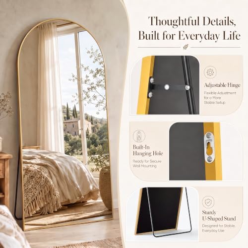 77"x38" Arched Full Length Mirror, Large Floor Mirror, Gold - Image 6