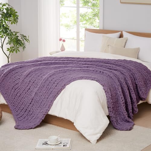 L'AGRATY Chunky Knit Throw Blanket for Couch, 50 x 60 Inches, Deep Purple by LAGRATY