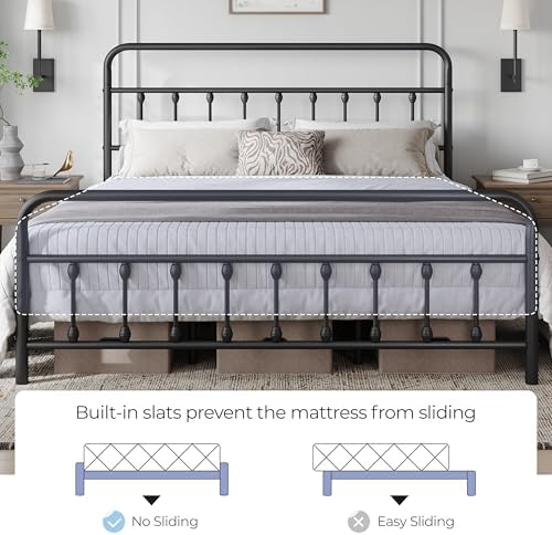 Yaheetech Cal King Metal Platform Bed Frame Victorian Headboard & Footboard - Image 4