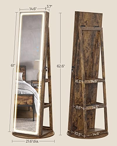 SONGMICS LED Mirror Jewelry Cabinet Standing, Adjustable Lights, Lockable - Image 6