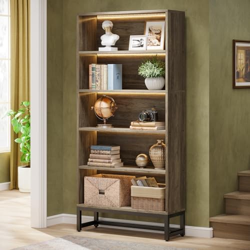 Tribesigns Tall Bookcase Bookshelf, 70.8" Large Bookcases Organizer with LED Lights, Heavy Duty Free-Standing Library Bookshelf with 5-Tier Storage Shelves for Living Room, Bedroom (Gray) - Image 4