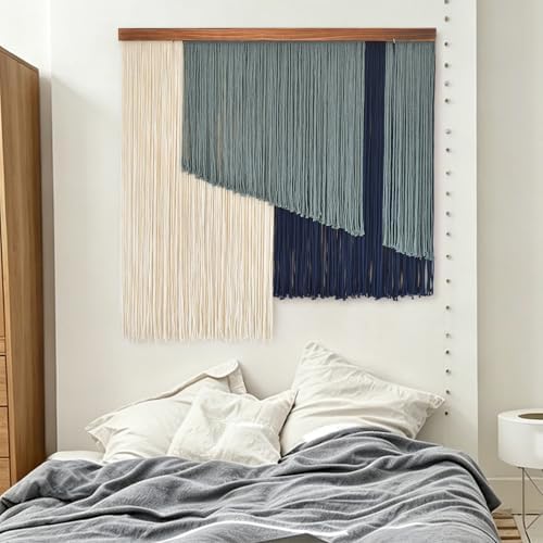 Jakalin Macrame Wall Hanging Boho Yarn Tassel Blue Modern Decor 39"x39" - Image 2