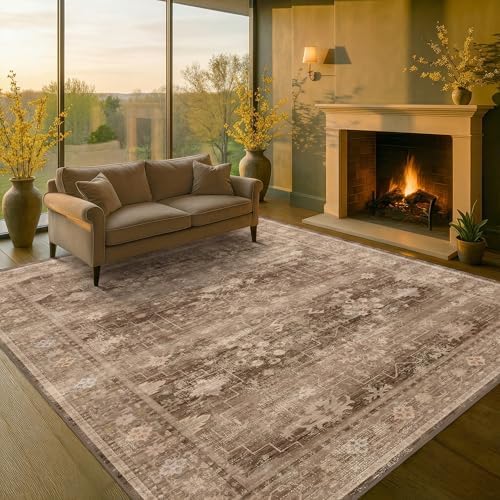 Hazo Haus Boho Taupe Living Room Rug 7x10 -Vintage Traditional Oriental Neutral Brown, Washable Low Pile Non-Slip Extra Large Area Rugs for Dining Under Table Bedroom Lounge - Image 4