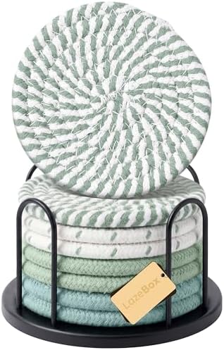 Lazebox Coasters Set of 8 for Drinks, 4 Inch Large Coasters for Coffee Table, Tabletop Protection for Hot & Cold Drinks, Versatile Coasters for Home Decor, Non-Slip & Easy to Clean, Mint Green by Lazebox